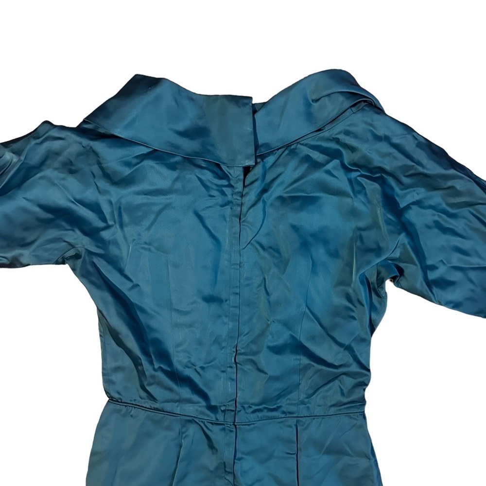 Vintage 50s Beaumelle Turquoise Midi Dress Size 14 - Picture 7 of 9